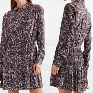 Veronica Beard Rory Floral Print Silk Blend Dress Black Multi Size 10 Z
